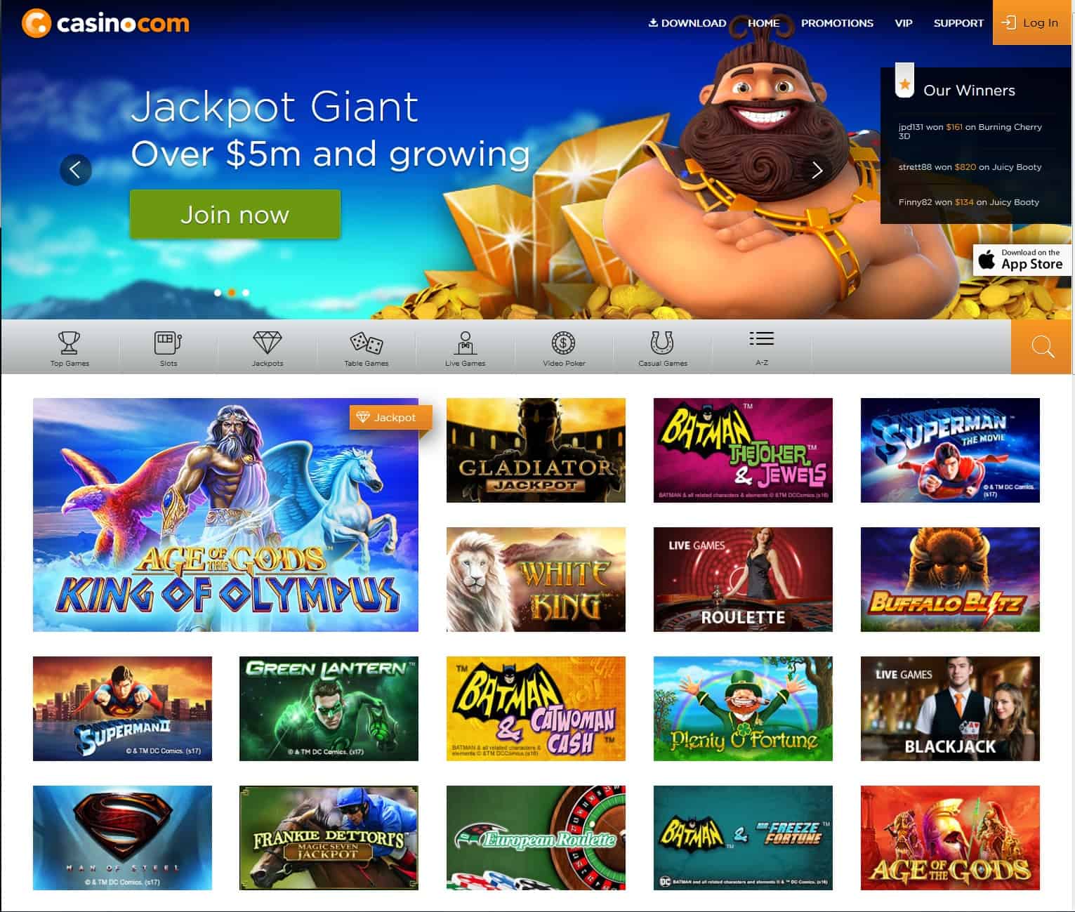 Casino.com Homepage