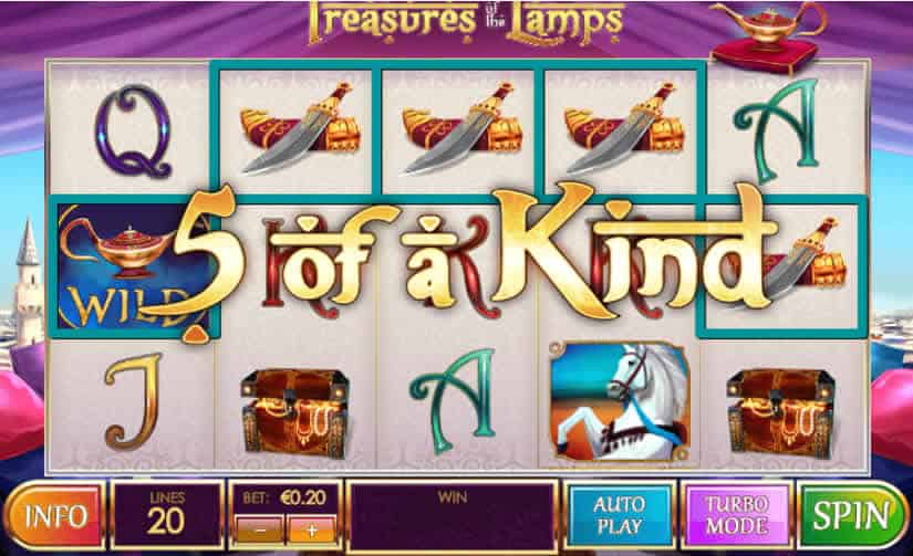 Treasures Of The Lamps Slot Win - 5 of a Kind