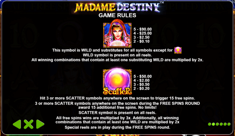 Madame Destiny slot bonus features