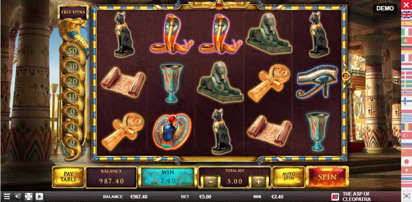 Play the Asp of Cleopatra slot at Red Rake Gaming Casinos