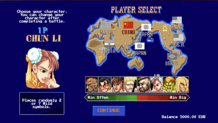 Street Fighter 2 slot character selection